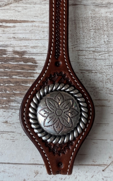 Rope Edge Flower Engraved Concho antik 1 3/4